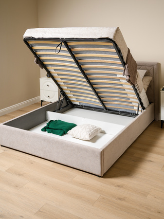 Кровать Марион 160 велюр OCEAN 005 темно-бежевый с ортопедическим основанием и подъемным механизмом (спальное место 160 х 200)