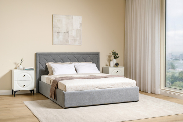 Кровать Марион 160 велюр OCEAN 023 серый с ортопедическим основанием и подъемным механизмом (спальное место 160 х 200)