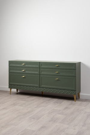 Комод Марион 16.256 дымчатый зеленый K521, олива шагрень AG 1050 ПВХ, белый PE шагрень