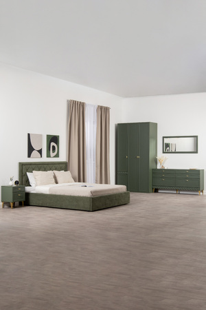 Комод Марион 16.256 дымчатый зеленый K521, олива шагрень AG 1050 ПВХ, белый PE шагрень