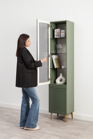 Шкаф-витрина Марион 16.397.01 дымчатый зеленый K521, олива шагрень AG 1050 ПВХ (собирается на любую сторону)