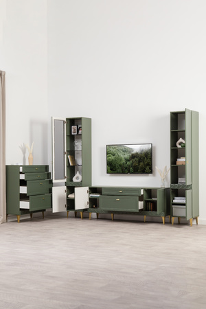 Шкаф-витрина Марион 16.397.01 дымчатый зеленый K521, олива шагрень AG 1050 ПВХ (собирается на любую сторону)