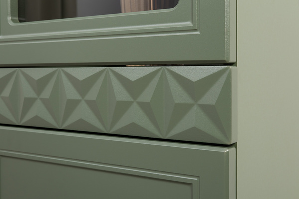 Шкаф-витрина Марион 16.397.02 дымчатый зеленый K521, олива шагрень AG 1050 ПВХ