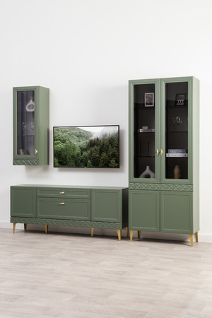 Шкаф-витрина Марион 16.397.02 дымчатый зеленый K521, олива шагрень AG 1050 ПВХ