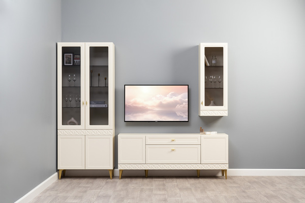 Шкаф-витрина Марион 16.397.02 слоновая кость С341 PE, слоновая кость 6898 ПВХ