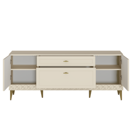 Гостиная Марион композиция 3 слоновая кость С341 PE, слоновая кость 6898 ПВХ, белый PE шагрень (собирается на любую сторону)