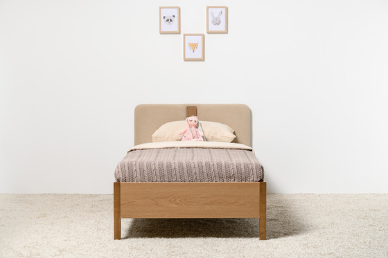 Кровать детская Вупи 11.48 Кашемир, Дуб Верона мореный софт с основанием, обивка изголовья - велюр Леонардо